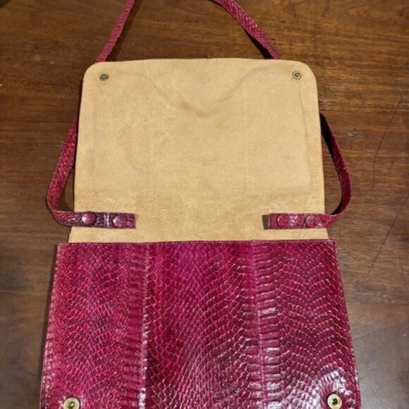 Unused, Vintage, Pink Dyed Snakeskin Suede Interior Shoulder Purse - Picture 5 of 6